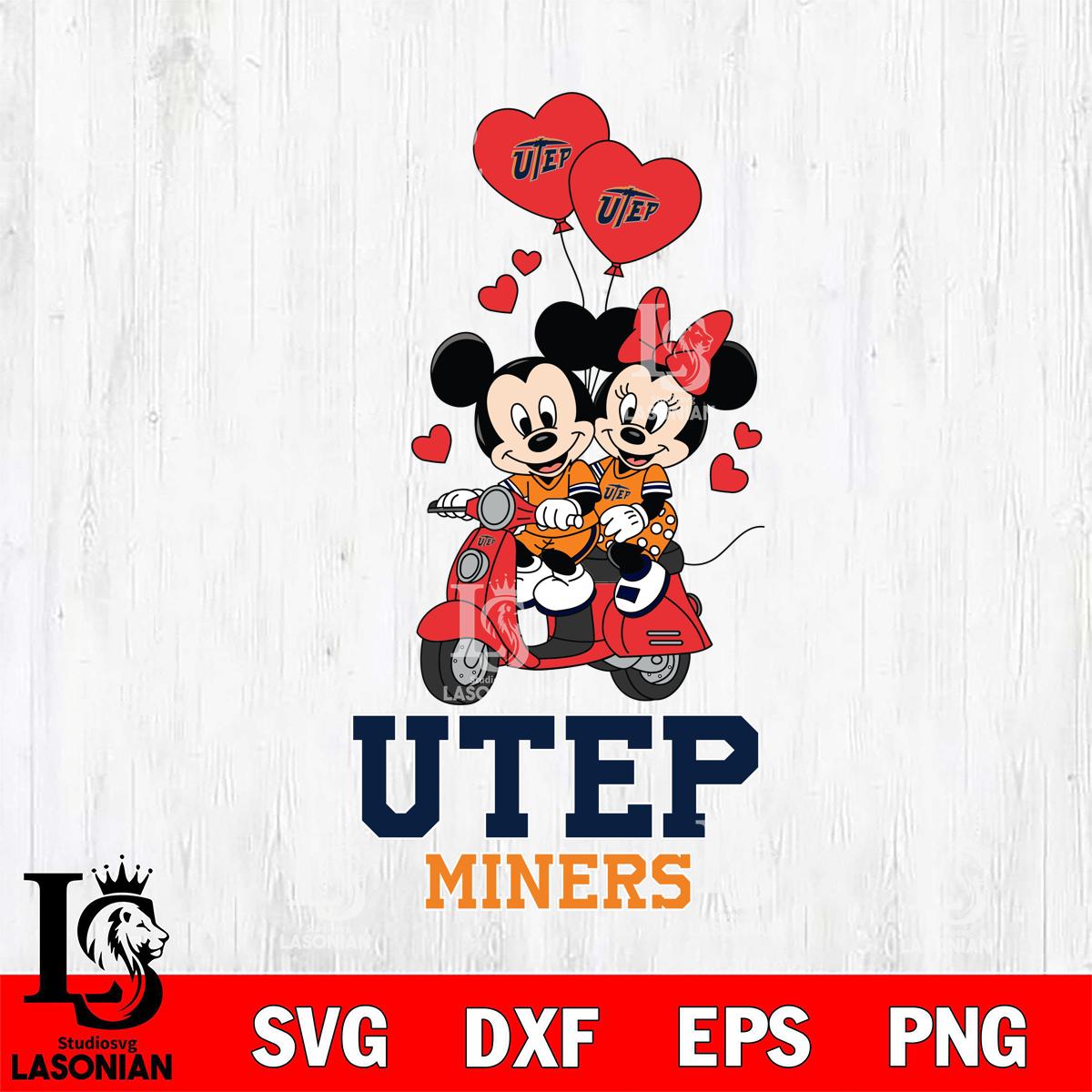 UTEP Miners Mickey and Minnie Mouse Valentine File Cut, NCAA SVG DXF ...