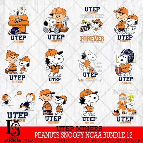 UTEP Miners Peanuts Snoopy Player NCAA Bundle 12 SVG DXF EPS PNG FILE,Snoopy File Cut, bundle NCAA Digital Download,Instant Download, Silhouette