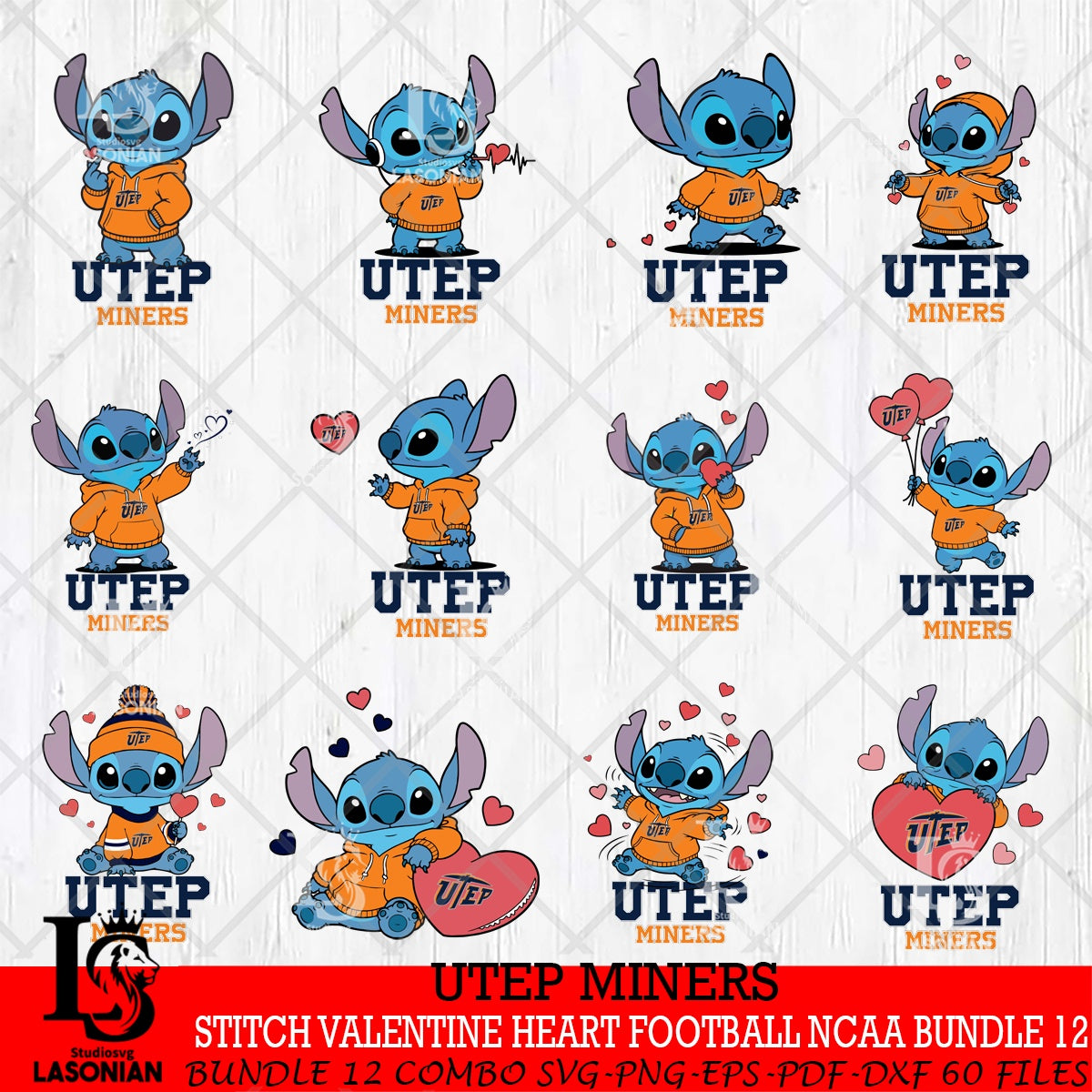 UTEP Miners Stitch Valentine Heart Football NCAA Bundle File cut ...