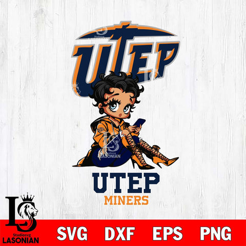 UTEP Miners Style Black Fan Girl Betty Boop, Svg Eps Dxf Png File, Digital Download
