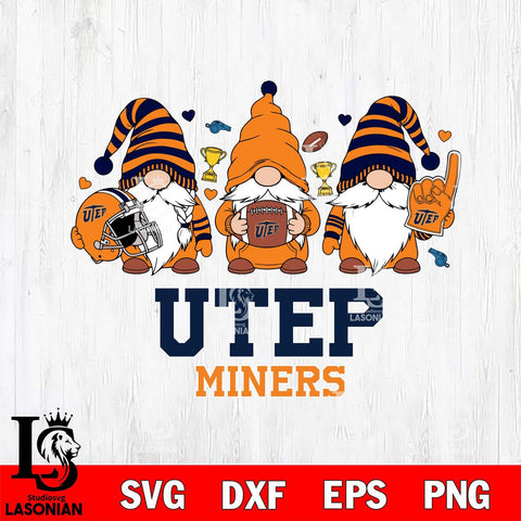 UTEP Miners Three Gnome File Cut, NCAA SVG, Digital Download , Criucut , Silhouette