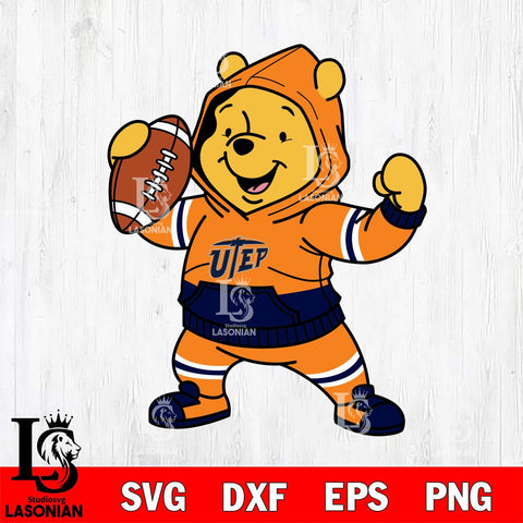 UTEP Miners Winnie The Pooh Disney Football Christmas File Cut, NCAA SVG DXF EPS PNG FILE, Digital Download , Criucut , Silhouette