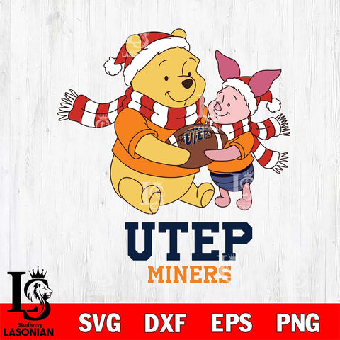 UTEP Miners Winnie the Pooh & Piglet Football Cricut,Christmas SVG DXF EPS PNG FILE, NCAA Digital Download,Instant Download, Silhouette