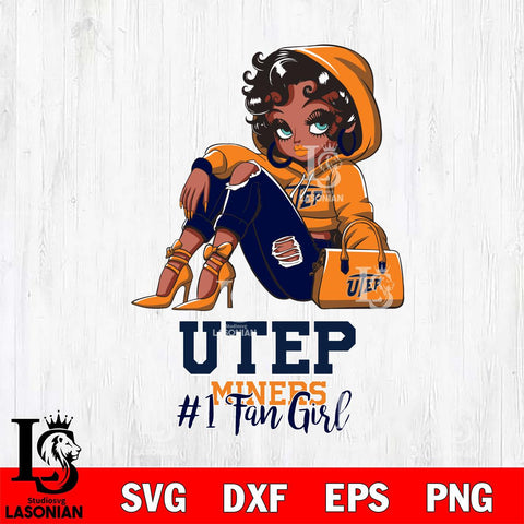 UTEP Miners #1 beauty Black Fan Girl, Svg Eps Dxf Png File, Digital Download