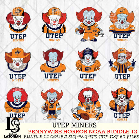 UTEP Miners  Pennywise Horror NCAA Bundle 12 SVG Svg Eps Dxf Png File, Digital Download