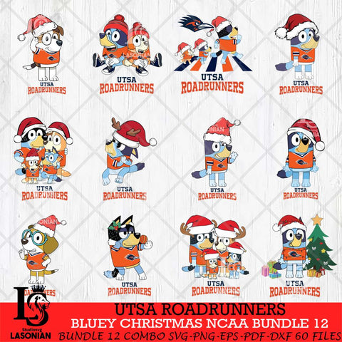UTSA Roadrunners Bluey Christmas NCAA Bundle 12 Cricut File Cut Files , Bluey Cricut , Christmas Svg , Bluey svg , Digital Download, dxf eps png pdf file