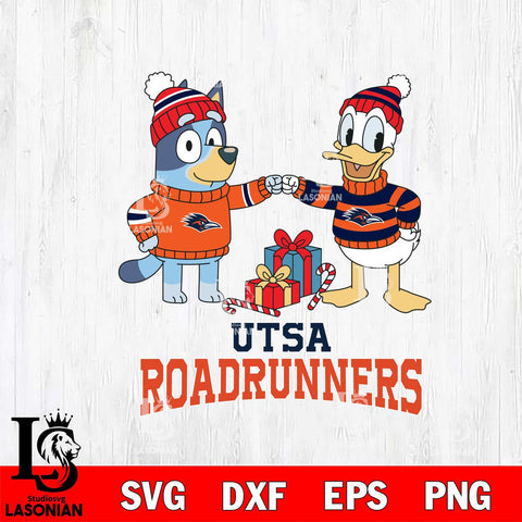 UTSA Roadrunners Bluey With Donald Duck Christmas File Cut, NCAA SVG DXF EPS PNG FILE, Digital Download,Instant Download, Silhouette