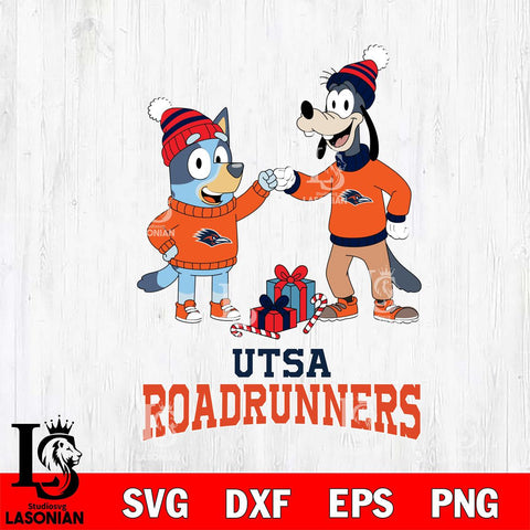 UTSA Roadrunners Bluey With Goofy Christmas File Cut, NCAA SVG DXF EPS PNG FILE, Digital Download,Instant Download, Silhouette