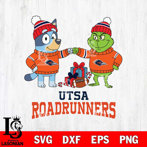 UTSA Roadrunners Bluey With Grinch Christmas File Cut, NCAA SVG DXF EPS PNG FILE, Digital Download,Instant Download, Silhouette