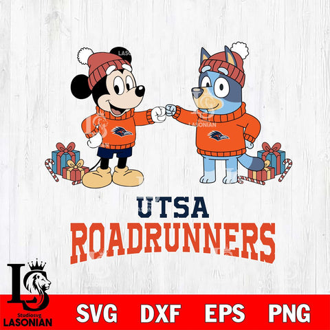 UTSA Roadrunners Bluey With Mickey Christmas File Cut, NCAA SVG DXF EPS PNG FILE, Digital Download,Instant Download, Silhouette