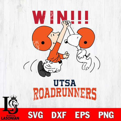 UTSA Roadrunners Charlie Brown and Snoopy Win Svg Eps Dxf Png File, NCAA svg , Digital Download , Instant Download, Cricut File