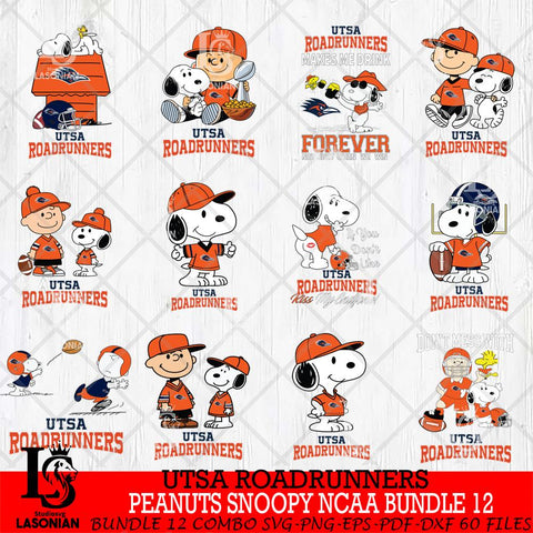 UTSA Roadrunners Peanuts Snoopy Player NCAA Bundle 12 SVG DXF EPS PNG FILE,Snoopy File Cut, bundle NCAA Digital Download,Instant Download, Silhouette