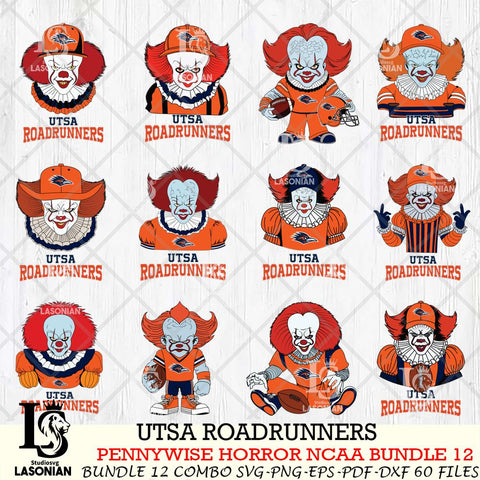UTSA Roadrunners  Pennywise Horror NCAA Bundle 12 SVG Svg Eps Dxf Png File, Digital Download