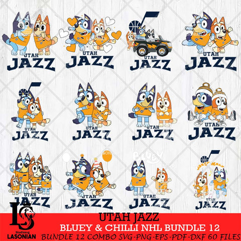Utah Jazz Bluey & Bingo NBA Bundle 12 SVG Eps Dxf Png File, Bundle NBA svg, Digital Download, Instant Download