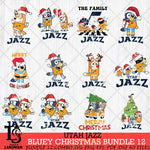 Utah Jazz Bluey Happy Christmas Bundle 12 Svg Eps Dxf Png File, Digital Download