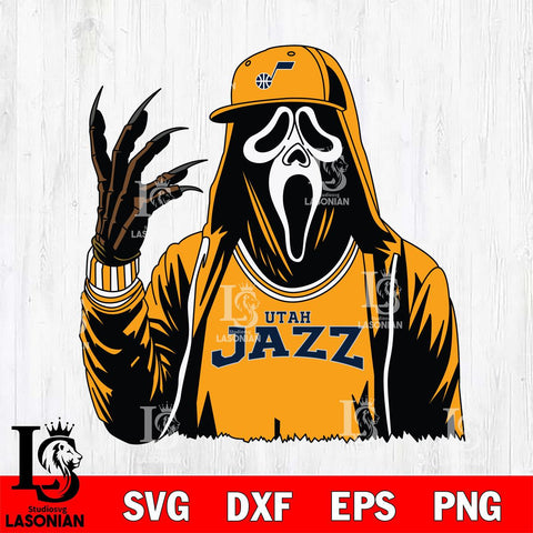 Utah Jazz Ghostface Horror basketball SVG DXF EPS PNG FILE, NBA File Cut,Halloween Digital Download,Instant Download, Silhouette