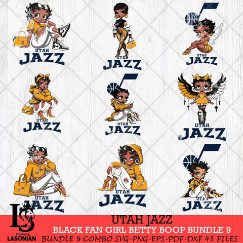 Utah Jazz Black Fan Girl Betty Boop Bundle 9 Svg Eps Dxf Png File, Digital Download, Instant Download