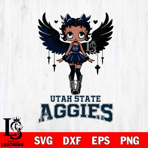 Utah State Aggies Anglel Black Fan Girl Betty Boop, Svg Eps Dxf Png File, Digital Download