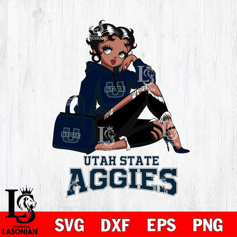 Utah State Aggies Awesome Black Fan Girl Betty Boop, Svg Eps Dxf Png File, Digital Download