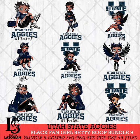 Utah State Aggies Black Fan Girl Betty Boop Bundle 9, Svg Eps Dxf Png File, Digital Download