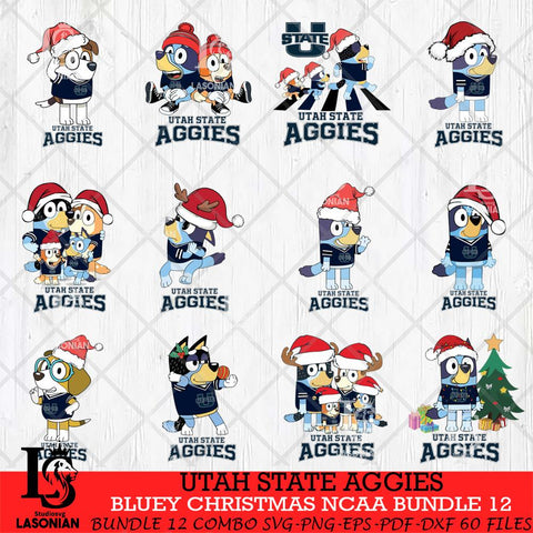 Utah State Aggies Bluey Christmas NCAA Bundle 12 Cricut File Cut Files , Bluey Cricut , Christmas Svg , Bluey svg , Digital Download, dxf eps png pdf file
