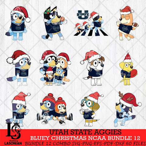 Utah State Aggies Bluey Christmas NCAA Bundle 12 SVG Eps Dxf Png File, Digital Download, Instant Download