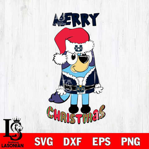 Utah State Aggies Bluey Merry Christmas Bluey Santa Claus Svg Eps Dxf Png File, Digital Download