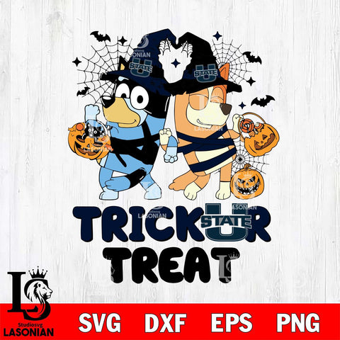 Utah State Aggies Bluey Trick or Treat Halloween 2 Svg Eps Dxf Png File, Digital Download, Instant Download