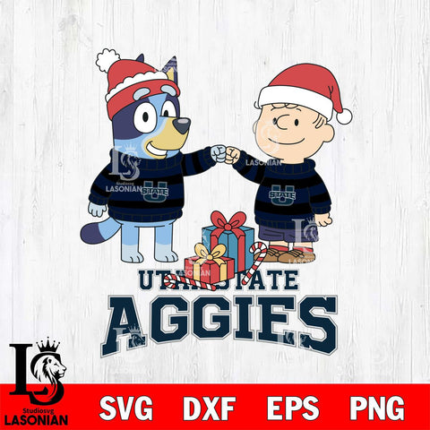 Utah State Aggies Bluey With Charlie Brown Christmas File Cut, NCAA SVG DXF EPS PNG FILE, Digital Download,Instant Download, Silhouette