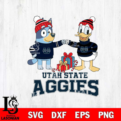 Utah State Aggies Bluey With Donald Duck Christmas File Cut, NCAA SVG DXF EPS PNG FILE, Digital Download,Instant Download, Silhouette