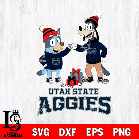Utah State Aggies Bluey With Goofy Christmas File Cut, NCAA SVG DXF EPS PNG FILE, Digital Download,Instant Download, Silhouette
