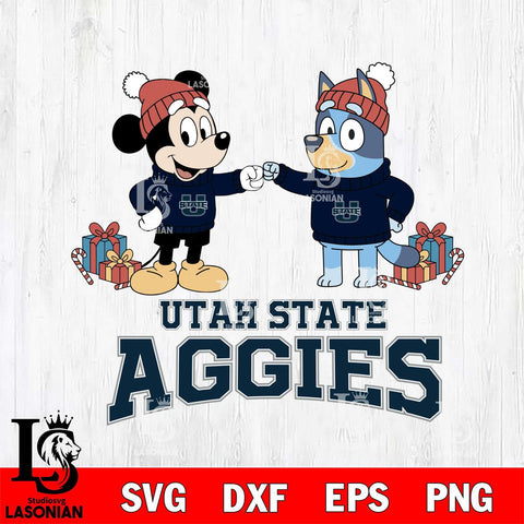 Utah State Aggies Bluey With Mickey Christmas File Cut, NCAA SVG DXF EPS PNG FILE, Digital Download,Instant Download, Silhouette