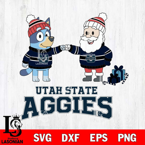 Utah State Aggies Bluey With Satan Christmas File Cut, NCAA SVG DXF EPS PNG FILE, Digital Download,Instant Download, Silhouette