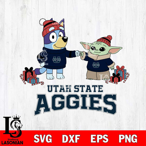Utah State Aggies Bluey With Yoda Christmas File Cut, NCAA SVG DXF EPS PNG FILE, Digital Download,Instant Download, Silhouette