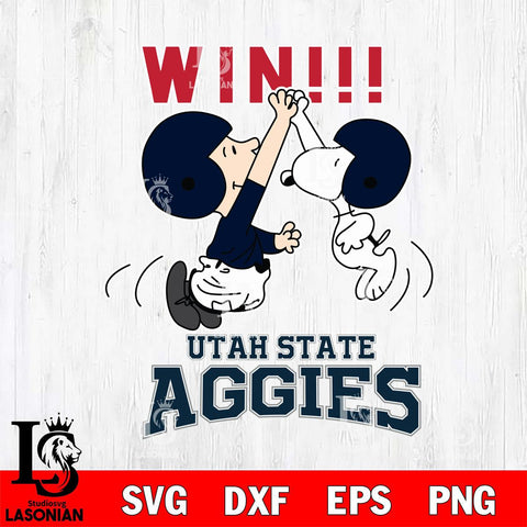 Utah State Aggies Charlie Brown and Snoopy Win Svg Eps Dxf Png File, NCAA svg , Digital Download , Instant Download, Cricut File