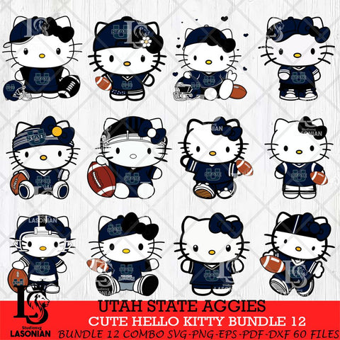 Utah State Aggies Cute Hello Kitty Bundle 12 SVG Eps Dxf Png File, NCAA Bundle svg, Digital Download, Instant Download