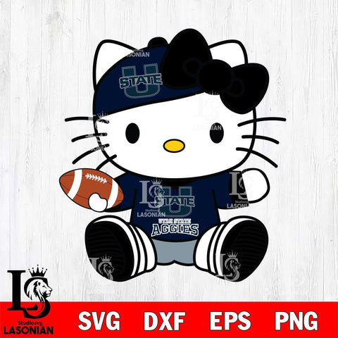 Utah State Aggies Cute Hello Kitty Football 11 Svg Eps Dxf Png File, NCAA svg, Digital Download, Instant Download
