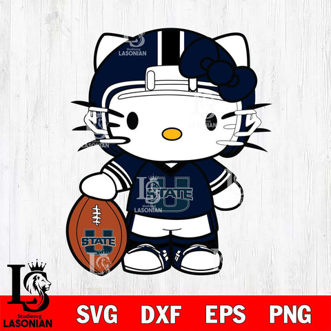 Utah State Aggies Cute Hello Kitty Football 3 Svg Eps Dxf Png File, NCAA svg, Digital Download, Instant Download