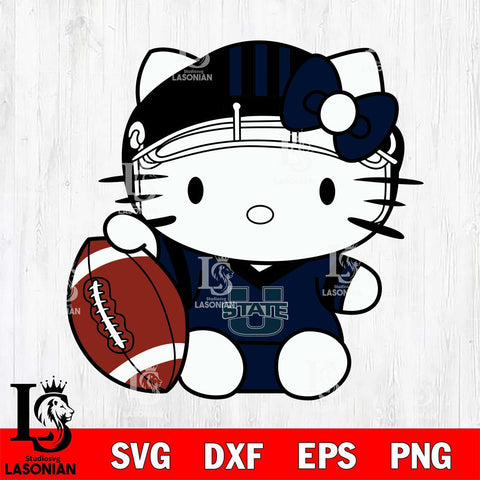 Utah State Aggies Cute Hello Kitty Football 5 Svg Eps Dxf Png File, NCAA svg, Digital Download, Instant Download