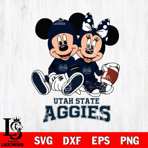 Utah State Aggies Disney Mickey And Minnie Football Svg Eps Dxf Png File, NCAA svg , Digital Download , Instant Download, Cricut File