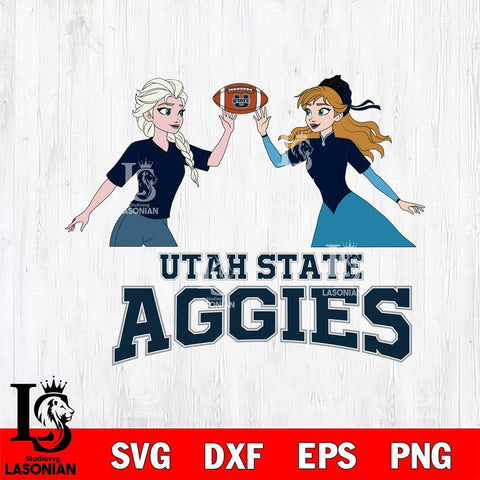 Utah State Aggies Elsa & Anna Football Cricut,Christmas SVG DXF EPS PNG FILE, NCAA Digital Download,Instant Download, Silhouette