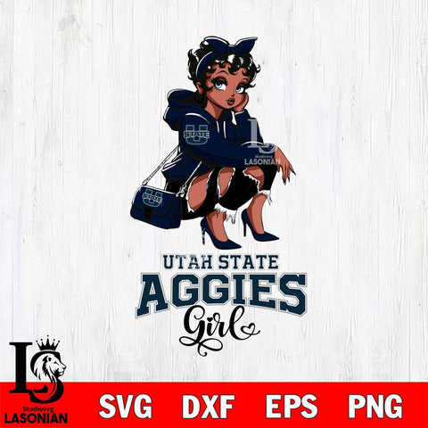 Utah State Aggies Fashion Black Fan Girl Betty Boop, Svg Eps Dxf Png File, Digital Download