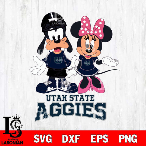 Utah State Aggies Goofy and Minnie mouse Football SVG DXF EPS PNG FILE,NCAA svg ,Football Digital Download,Instant Download, Silhouette