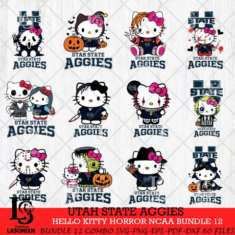 Utah State Aggies Hello Kitty Horror NCAA Bundle 12 SVG Svg Eps Dxf Png File, Digital Download