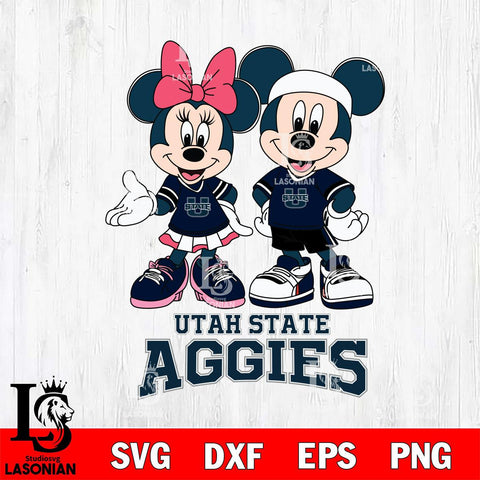 Utah State Aggies Mickey And Minnie Football Svg Eps Dxf Png File, NCAA svg , Digital Download , Instant Download, Cricut File
