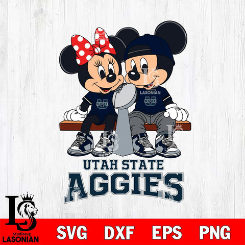 Utah State Aggies Mickey And Minnie Football Champions Svg Eps Dxf Png File, NCAA svg , Digital Download , Instant Download, Cricut File