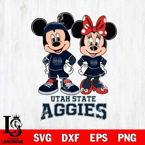 Utah State Aggies Mickey And Minnie Rugby Svg Eps Dxf Png File, NCAA svg , Digital Download , Instant Download, Cricut File