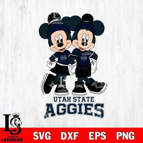 Utah State Aggies Mickey Minnie Valentine Football Svg Eps Dxf Png File, NCAA svg , Digital Download , Instant Download, Cricut File