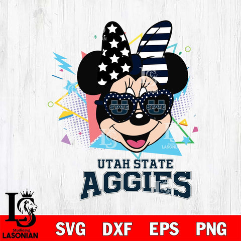 Utah State Aggies Minnie Mouse Love Sport SVG DXF EPS PNG FILE, NCAA File Cut,Digital Download,Instant Download