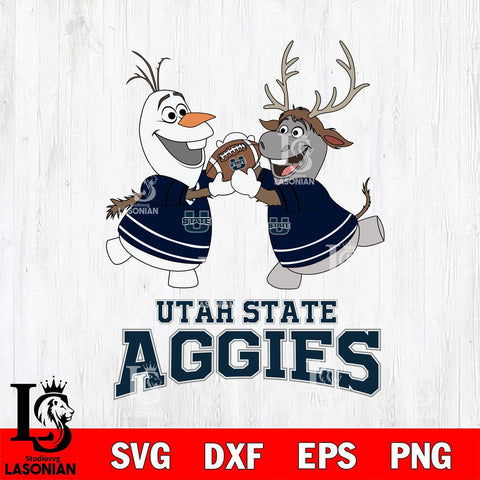 Utah State Aggies Olaf & Sven Football Cricut,Christmas SVG DXF EPS PNG FILE, NCAA Digital Download,Instant Download, Silhouette